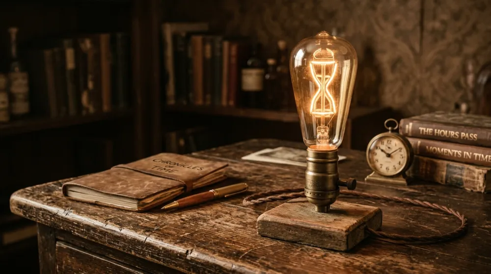 Винтажная лампочка с песочными часами внутри