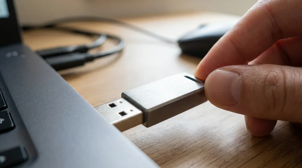 USB-флешка в порту ноутбука