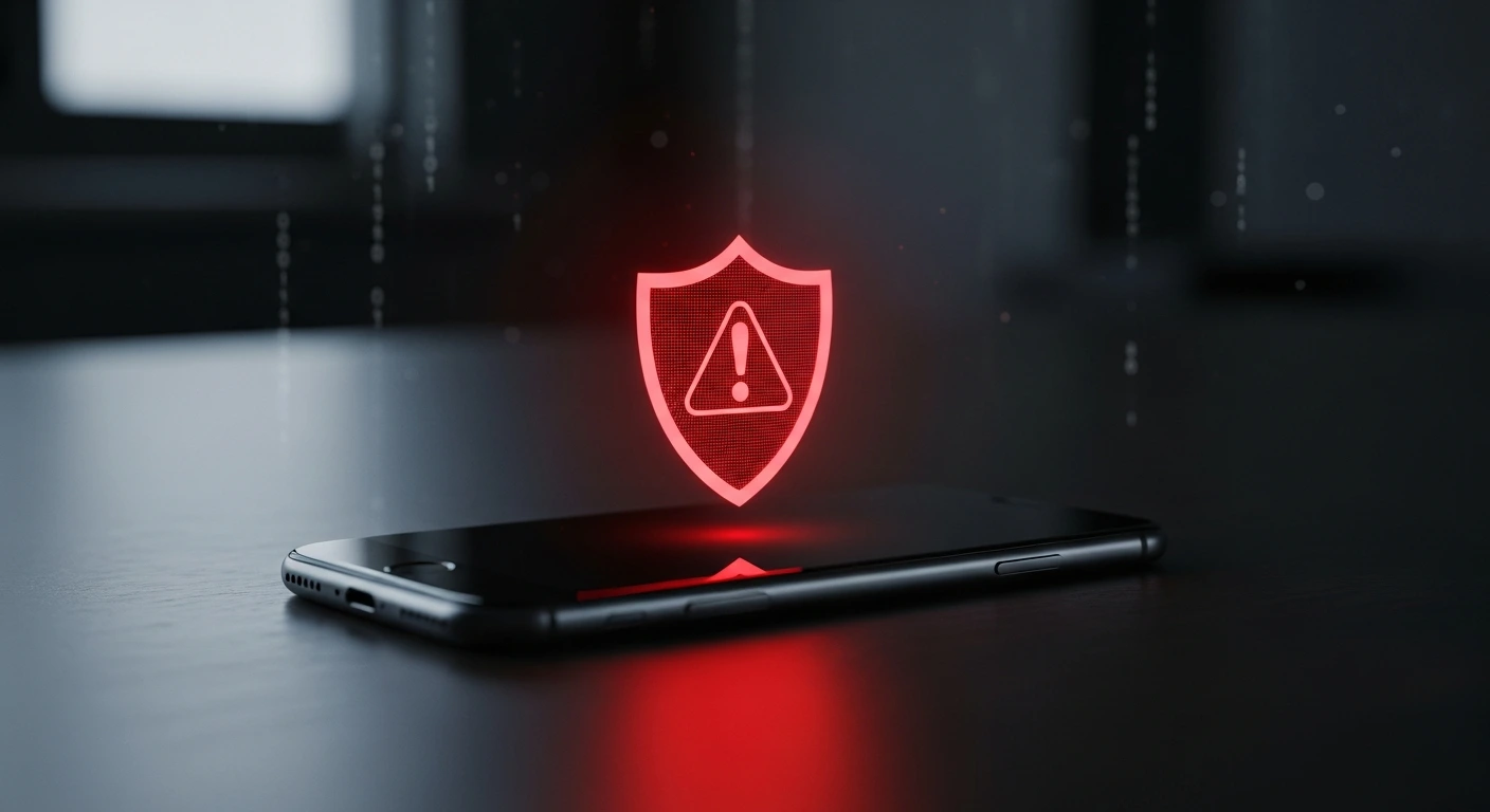 Смартфон с предупреждением об угрозе безопасности
