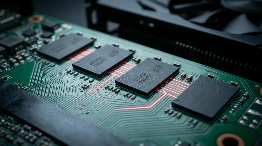 Чипы видеопамяти GDDR на печатной плате видеокарты