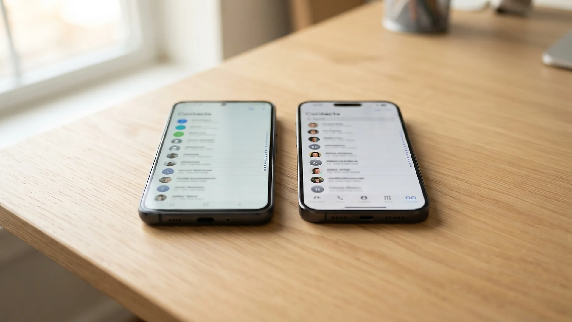 Android-смартфон и iPhone лежат рядом на столе