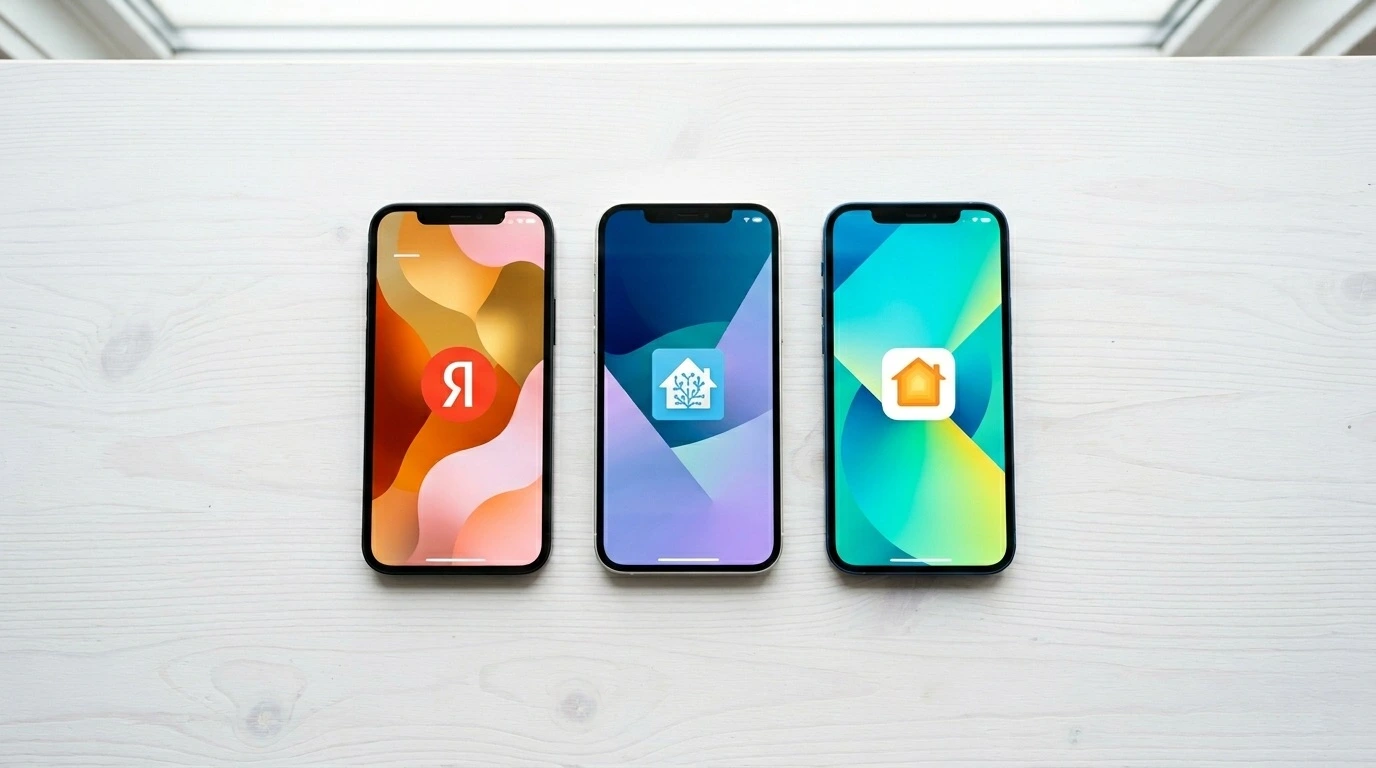 Три разных приложения для умного дома: Яндекс, Home Assistant, Apple Home
