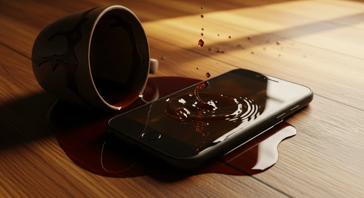 Телефон в пролитом кофе