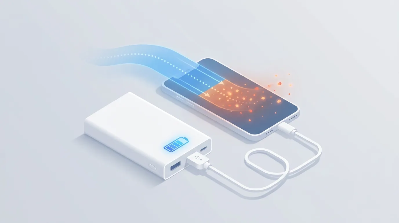 Внешний аккумулятор и смартфон на зарядке