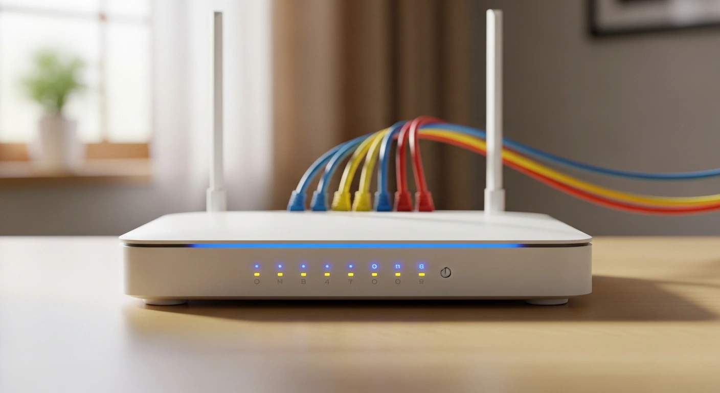 Wi-Fi роутер с индикаторами на столе