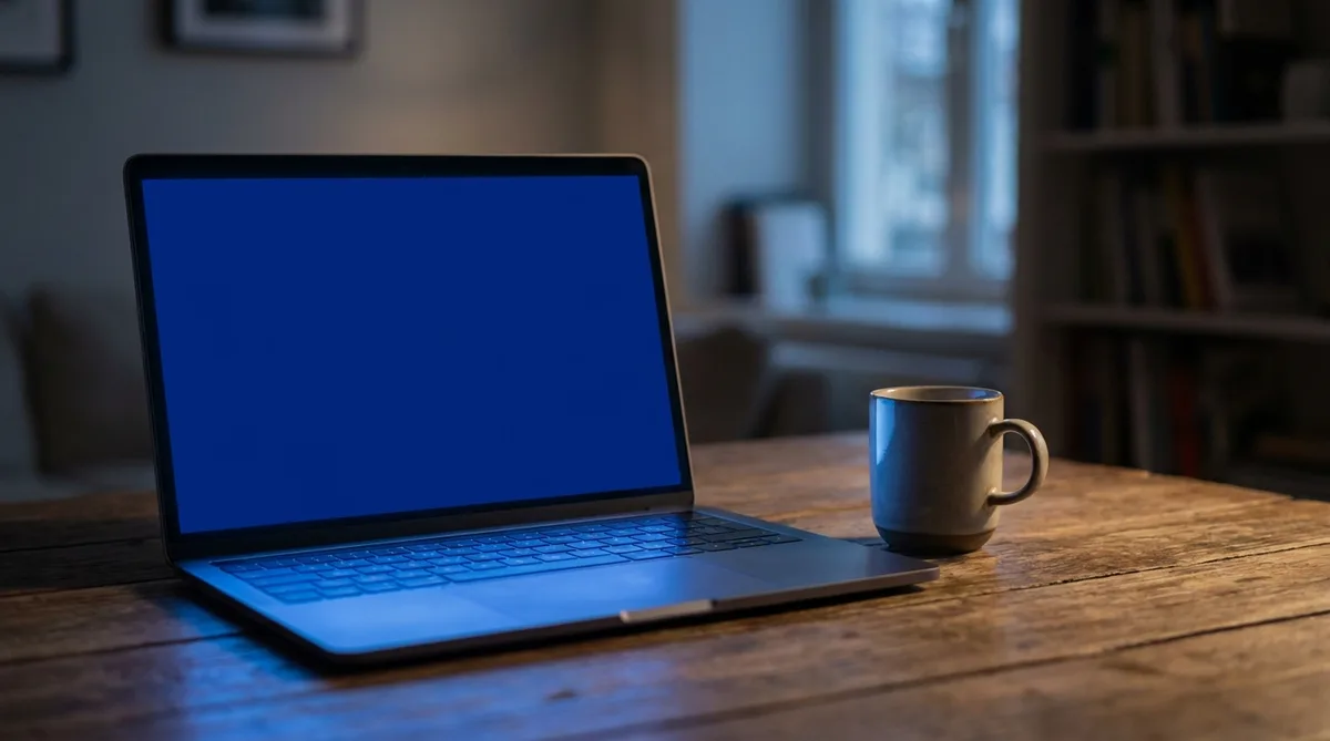 Ноутбук на столе с синим экраном ошибки Windows