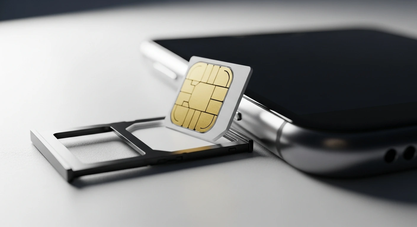 SIM-карта и лоток рядом со смартфоном