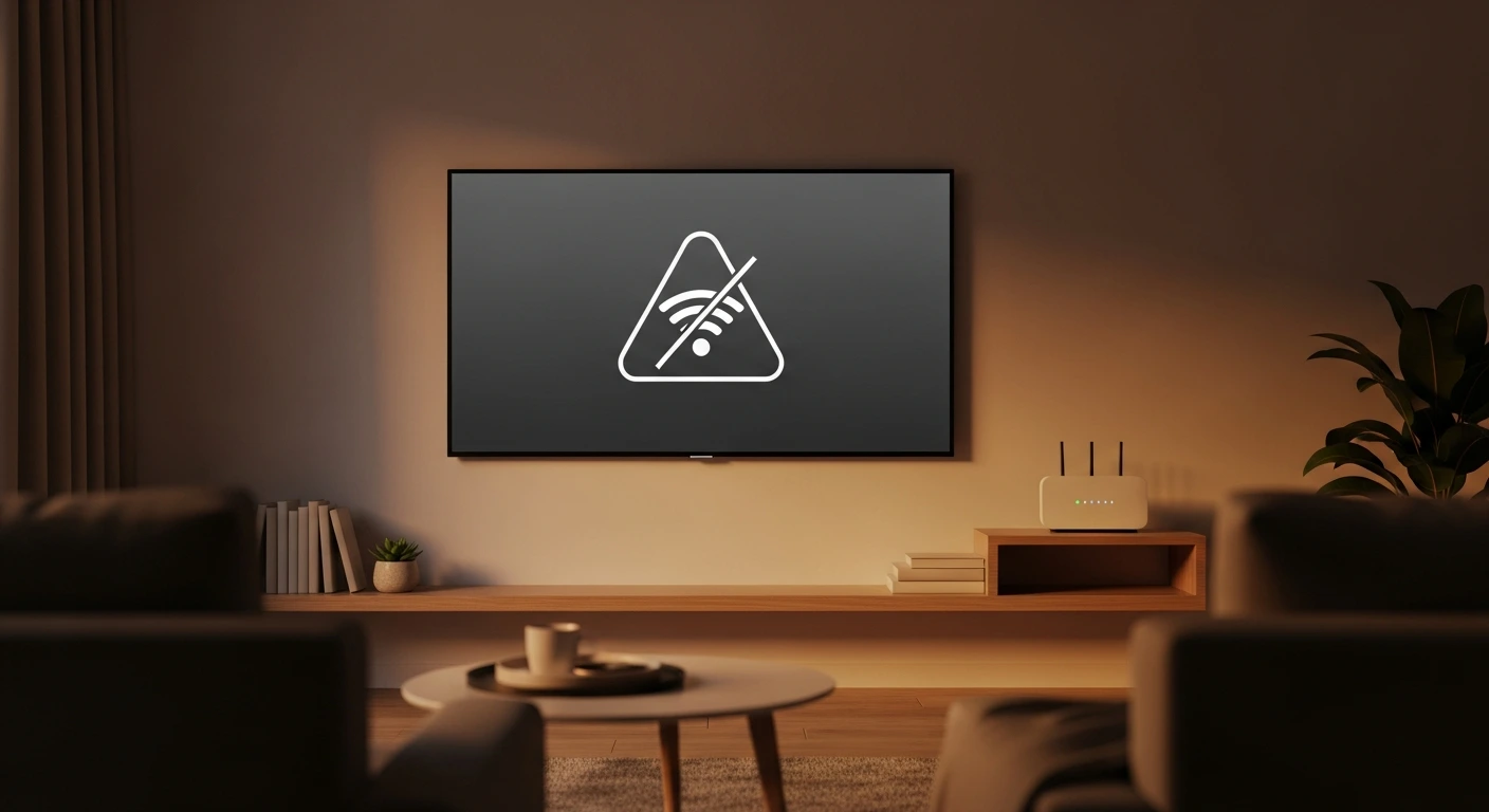 Телевизор с сообщением об отсутствии подключения к Wi-Fi