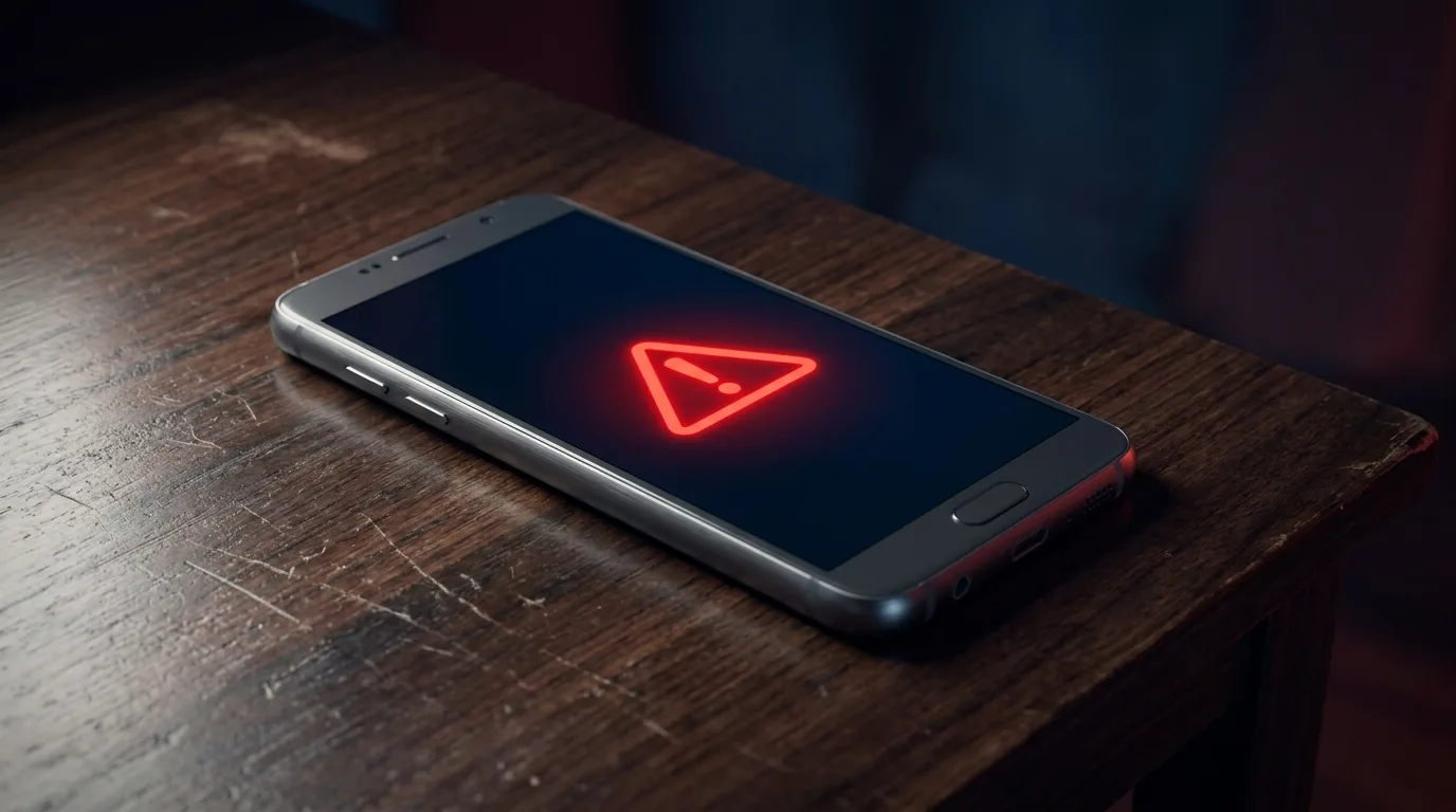 Смартфон Android с предупреждением об опасном приложении на экране