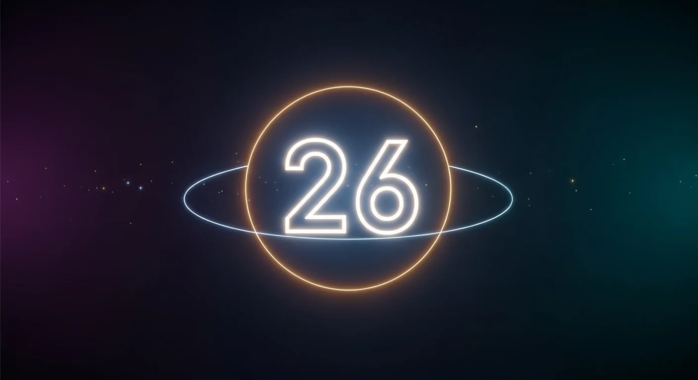 Светящаяся цифра 26 на тёмном фоне — обложка WWDC 2026